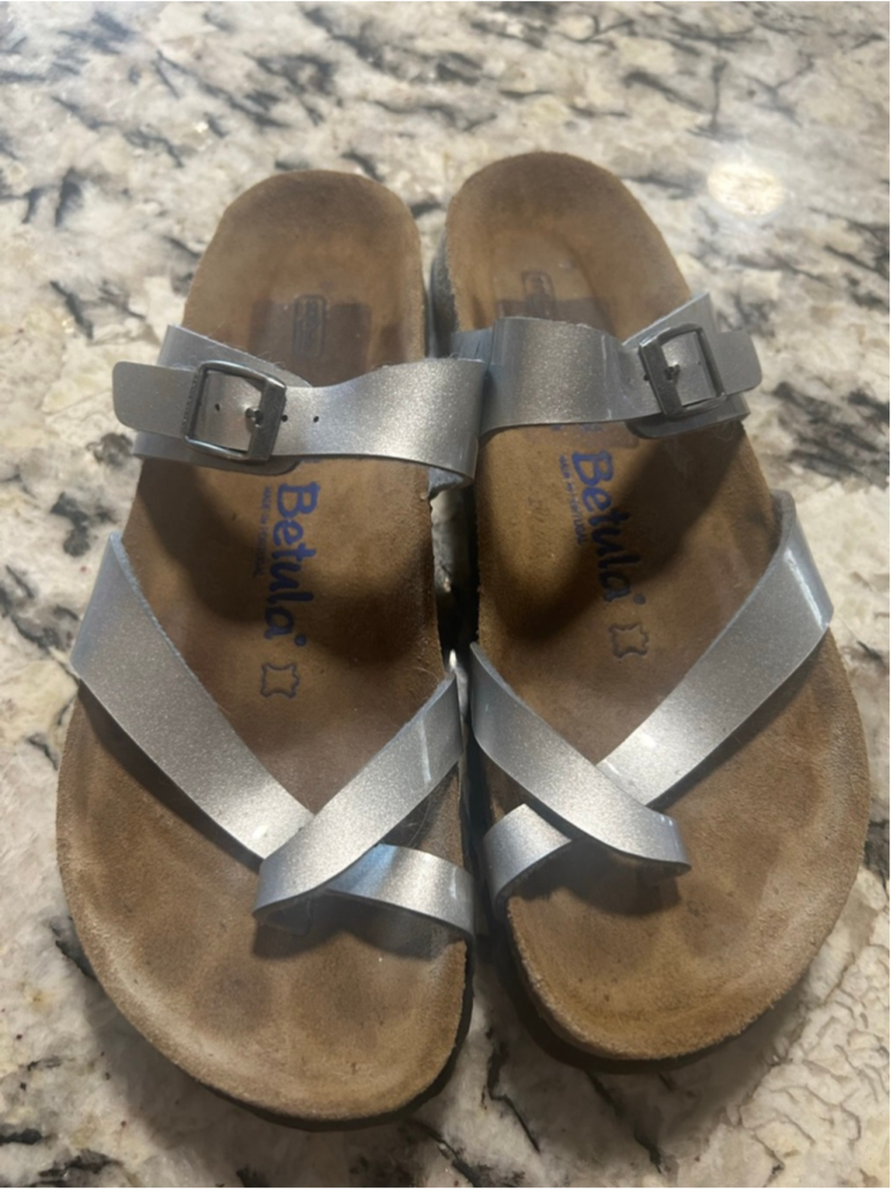 Birkenstock Silver Metallic Strappy Sandals